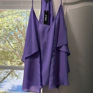 ABS Allen Schwartz Purple Ruffle Strap Camisole